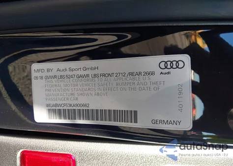 2019 Audi Rs 5 Sportback 2.9T (Tiptronic) (No Longer Available For Ordering) из США, поврежденный, VIN WUABWCF53KA900662